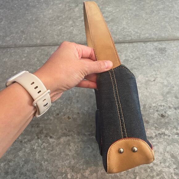 Vintage Mudd Denim Y2K Mini Shoulder Bag Purse Embroidered Handprint Jean 2000s - Picture 7 of 14